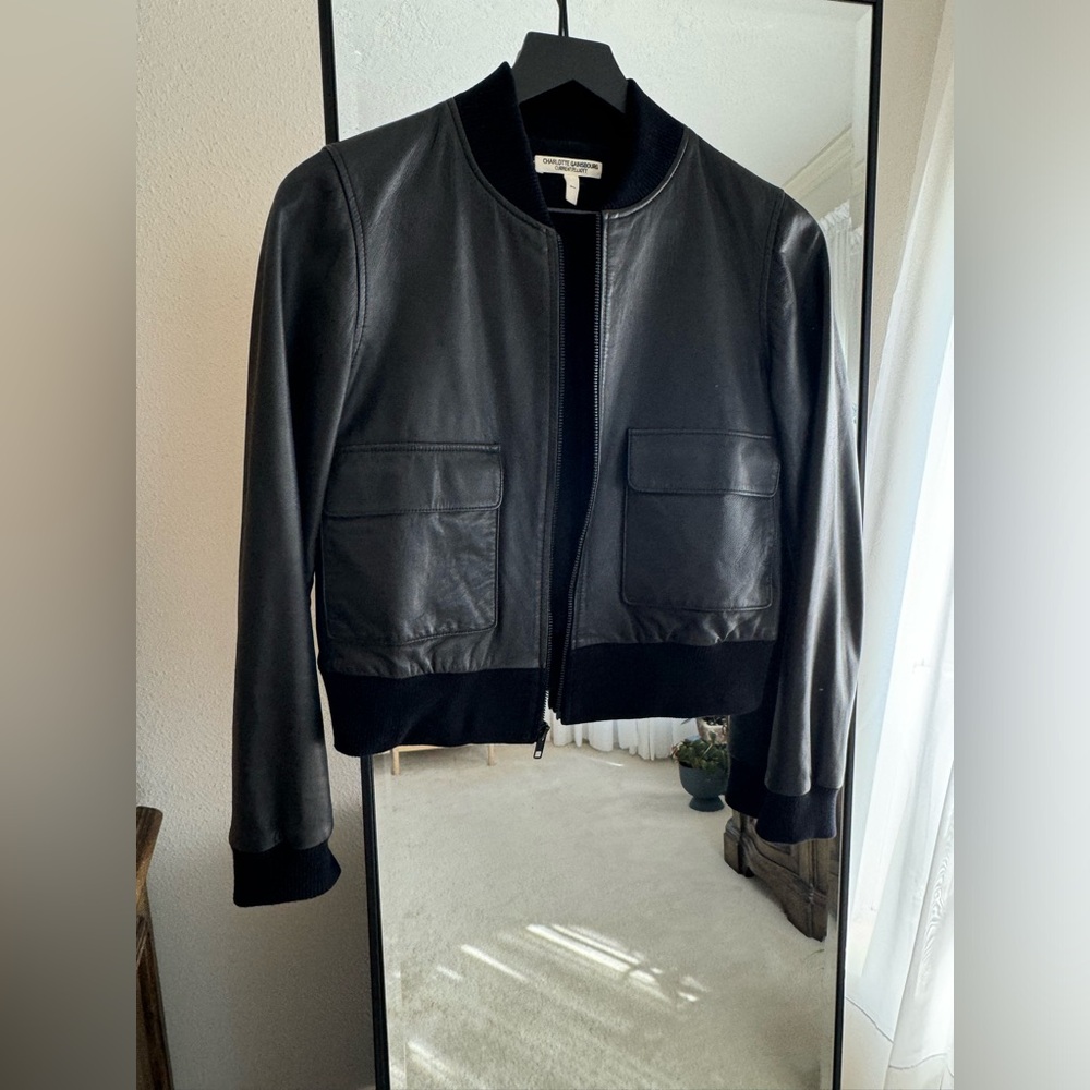 Current Elliot x Charlotte Gainsburg Black Zip Leather Jacket Knit Pockets